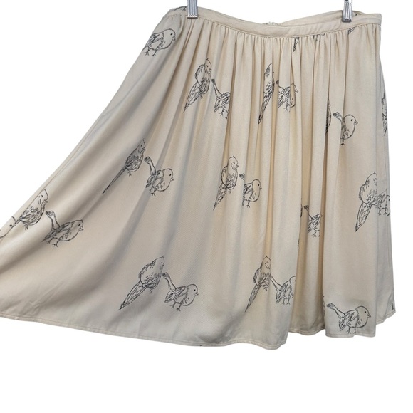 PepaLoves Bird Print Midi Skirt Cream Black Sketch Print Rayon Size 3 Medium - Picture 3 of 8